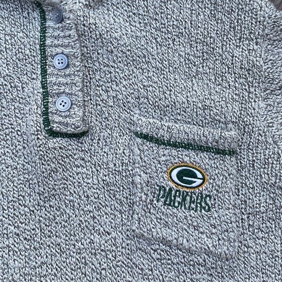 NFL Gameday Vintage 90s Knit Green Bay Packers Football Fandom Henley Sweater-M - Picture 2 of 11